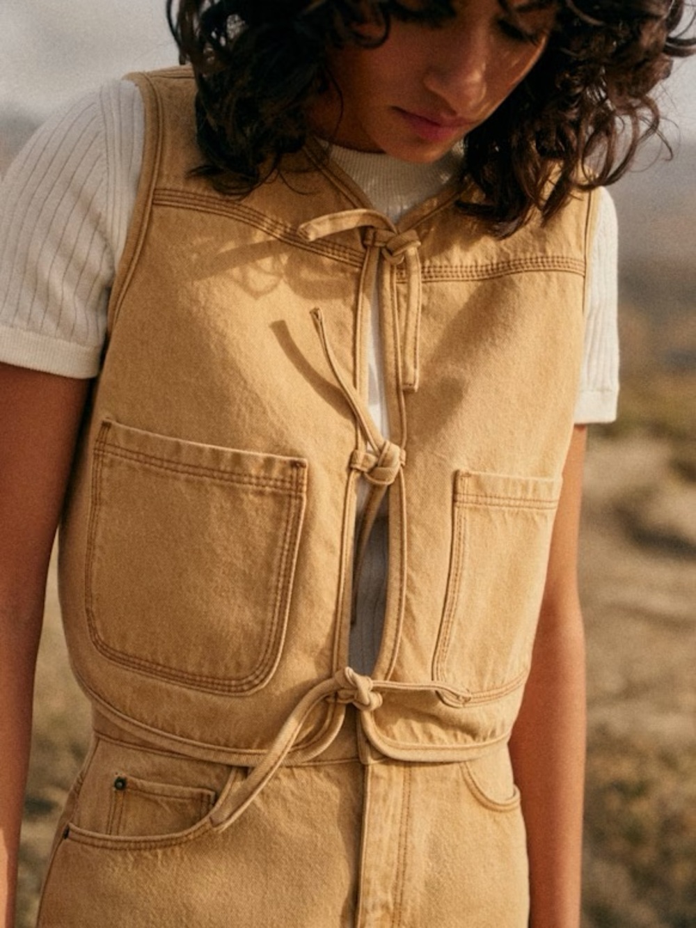 Sezane Kevan Cotton Tie Front Vest
